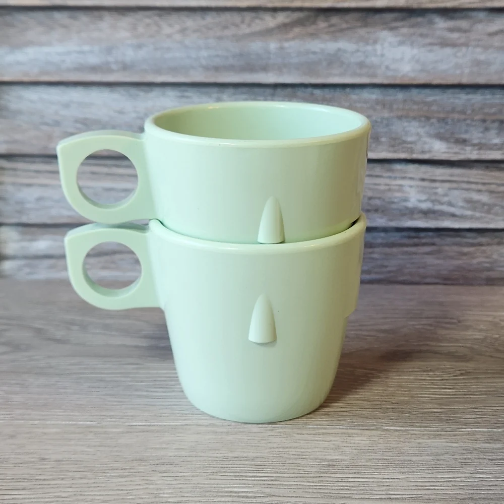 Vintage Boonton 5pc Coffee set Light Green 2 Stackable Mugs, Creamer, Sugar